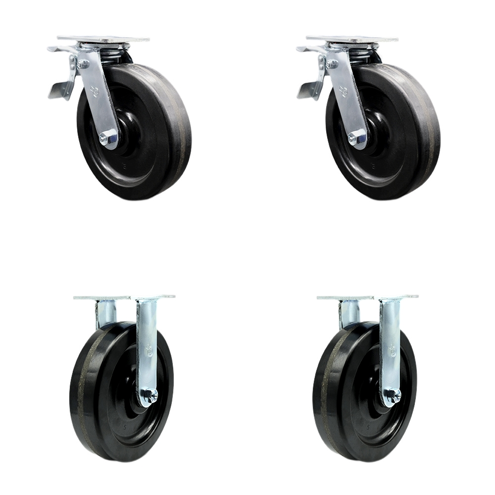 Heavy Duty Swivel Caster Set of 4 with 8 Inch Phenolic Wheels and Ball Bearings - Includes 2 Swivel with Total Lock Brakes and 2 Rigid – 5,000 lbs. Total Capacity - Service Caster Brand — photo 1