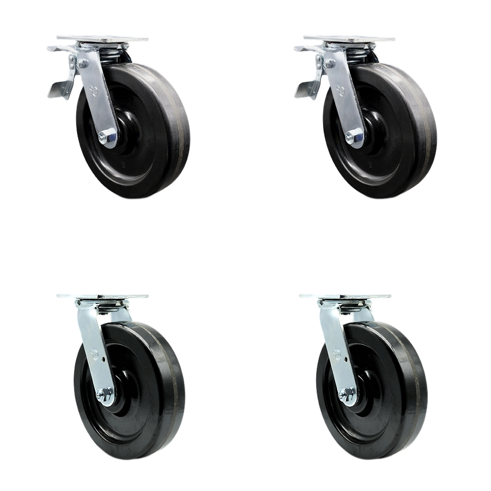 Heavy Duty Swivel Caster Set of 4 with 8 Inch Phenolic Wheels and Ball Bearings - Includes 2 Swivel with Total Lock Brakes and 2 Swivel – 5,000 lbs. Total Capacity - Service Caster Brand — photo 1