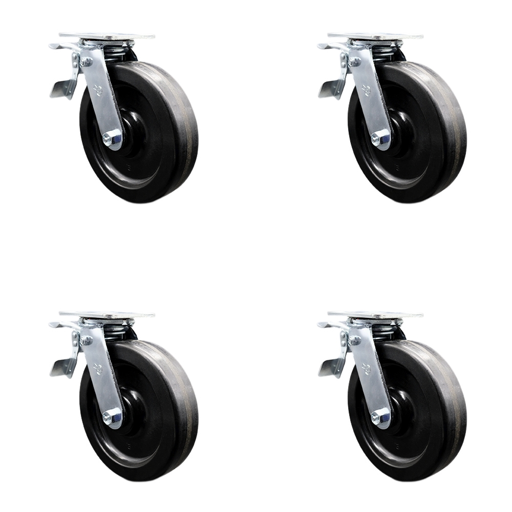 Phenolic Swivel Top Plate Casters Set of 4 Heavy Duty with 8 Inch Wheels - Includes 4 Swivel with Total Lock Brakes – 5,000 lbs. Total Capacity - Service Caster Brand — photo 1