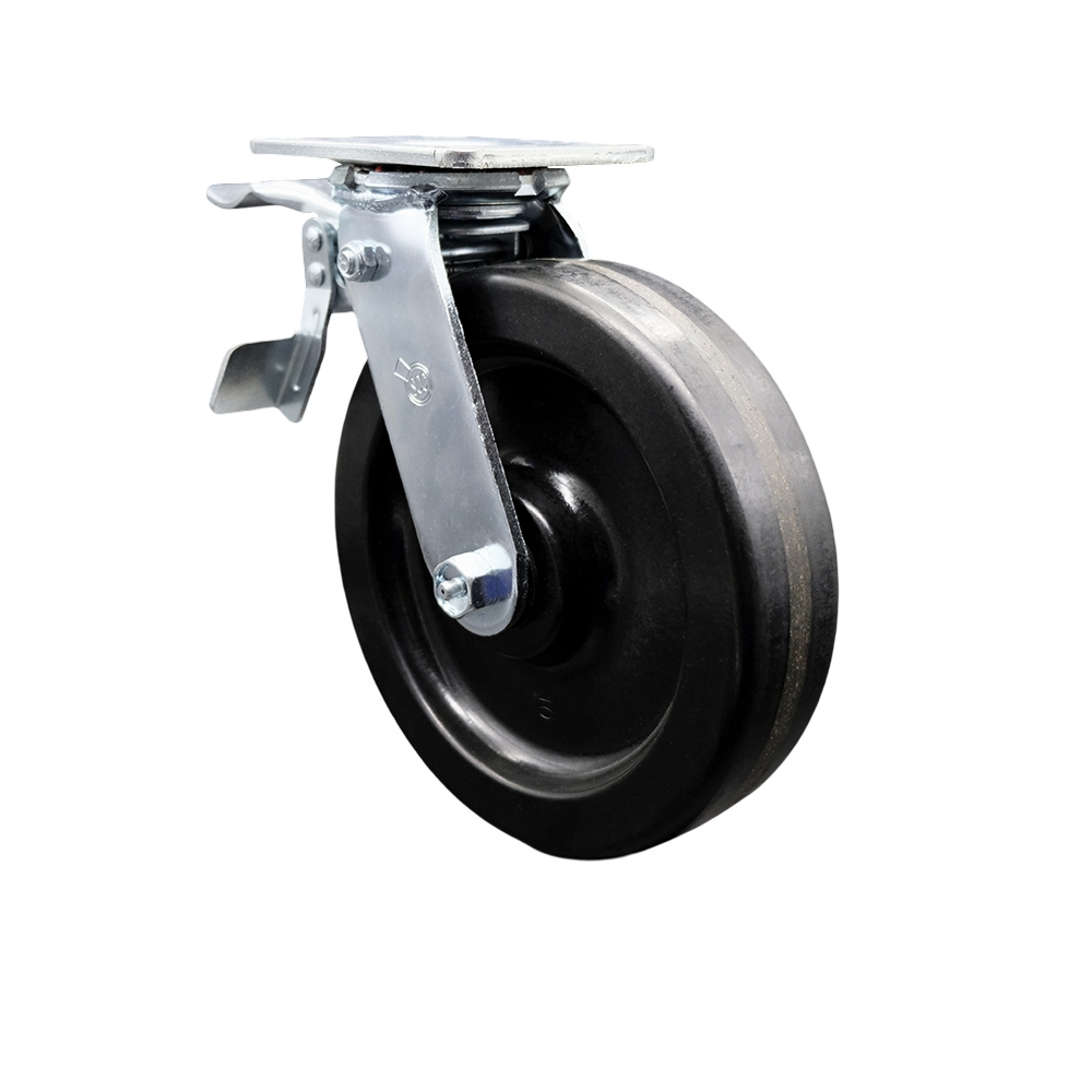 Heavy Duty Swivel Top Plate Caster with Total Lock Brake and 8 Inch Phenolic Wheel with Ball Bearings - 1,250 lbs. Capacity/Caster - Service Caster Brand — photo 1