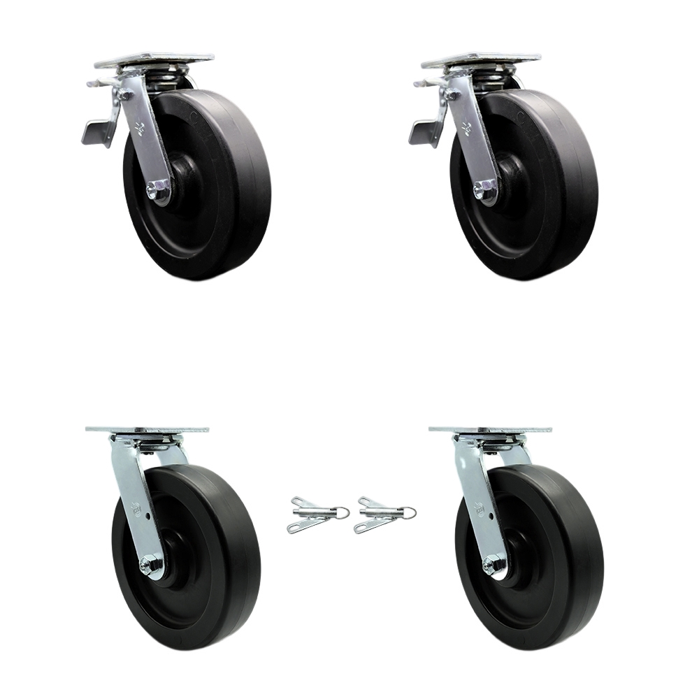 Heavy Duty Swivel Caster Set of 4 with 8 Inch Polyolefin Wheels and Ball Bearings - Includes 2 Swivel with Total Lock Brakes and 2 Swivel with Bolt on Swivel Locks - Service Caster Brand — photo 1