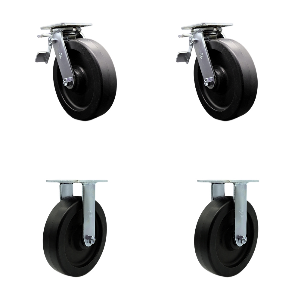Polyolefin Swivel Top Plate Casters Set of 4 Heavy Duty with 8 Inch Wheels - Includes 2 Swivel with Total Lock Brakes and 2 Rigid – 3,600 lbs. Total Capacity - Service Caster Brand — photo 1