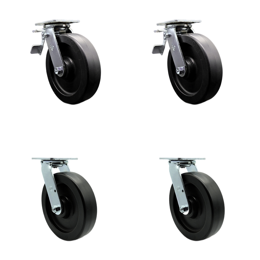 Polyolefin Swivel Top Plate Casters Set of 4 Heavy Duty with 8 Inch Wheels - Includes 2 Swivel with Total Lock Brakes and 2 Swivel – 3,600 lbs. Total Capacity - Service Caster Brand — photo 1