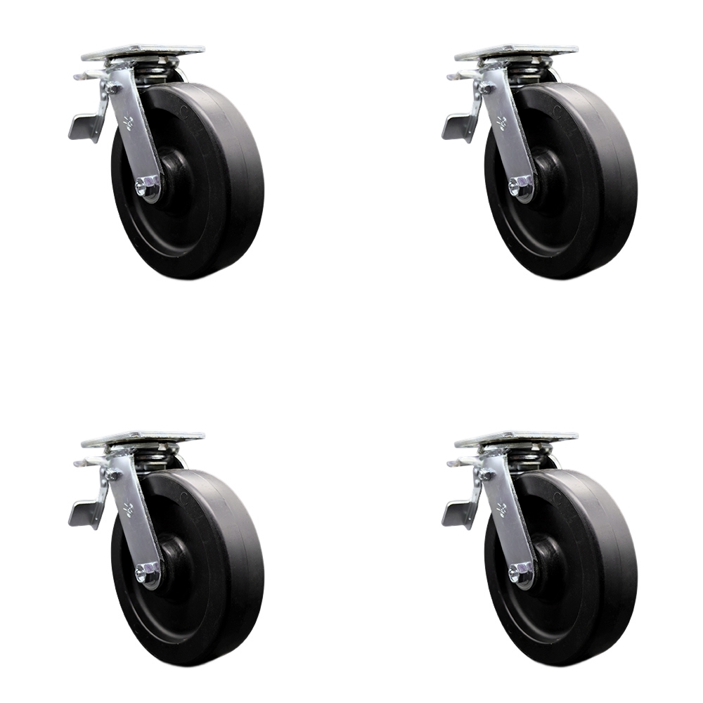 Heavy Duty Swivel Caster Set of 4 with 8 Inch Polyolefin Wheels and Ball Bearings - Includes 4 Swivel with Total Lock Brakes - 3,600 lbs. Total Capacity - Service Caster Brand — photo 1