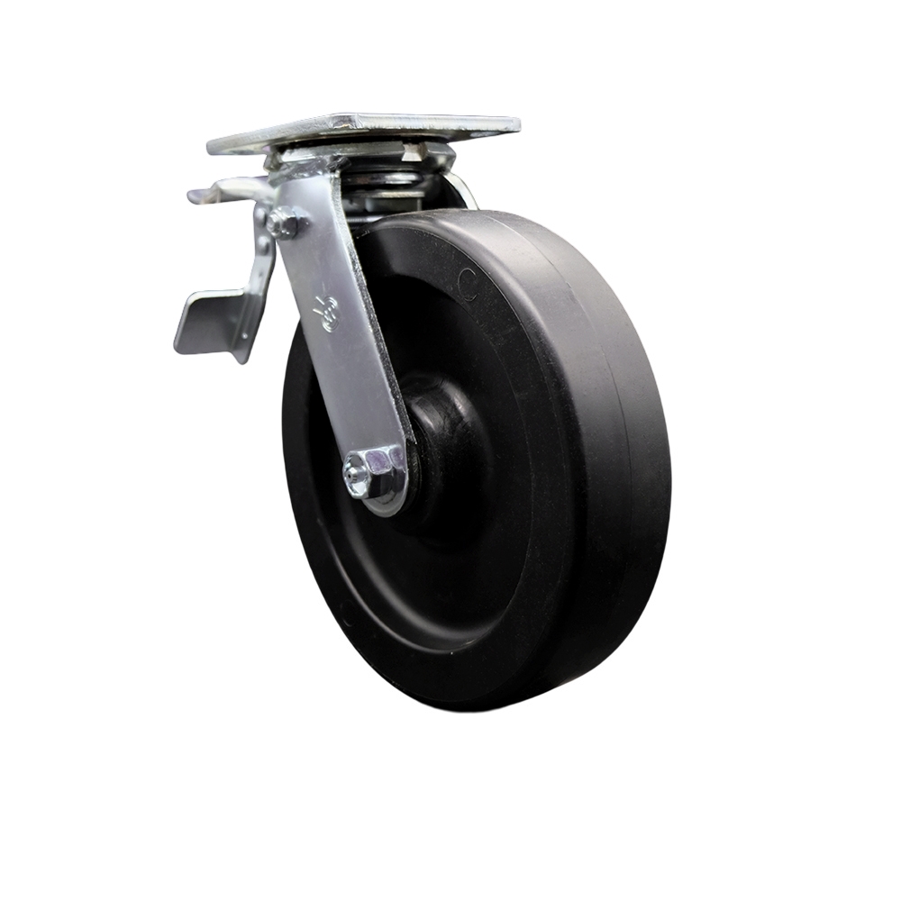 Heavy Duty Swivel Top Plate Caster with Total Lock Brake and 8 Inch Polyolefin Wheel with Ball Bearings - 900 lbs. Capacity/Caster - Service Caster Brand — photo 1