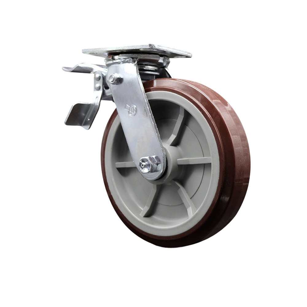 Service Caster Brand Replacement Caster for McMaster Carr Caster 2498T662 - Swivel Top Plate Caster with 8 Inch Polyurethane Wheel and Total Locking Brake - 1,000 lbs. Capacity/Caster — photo 1