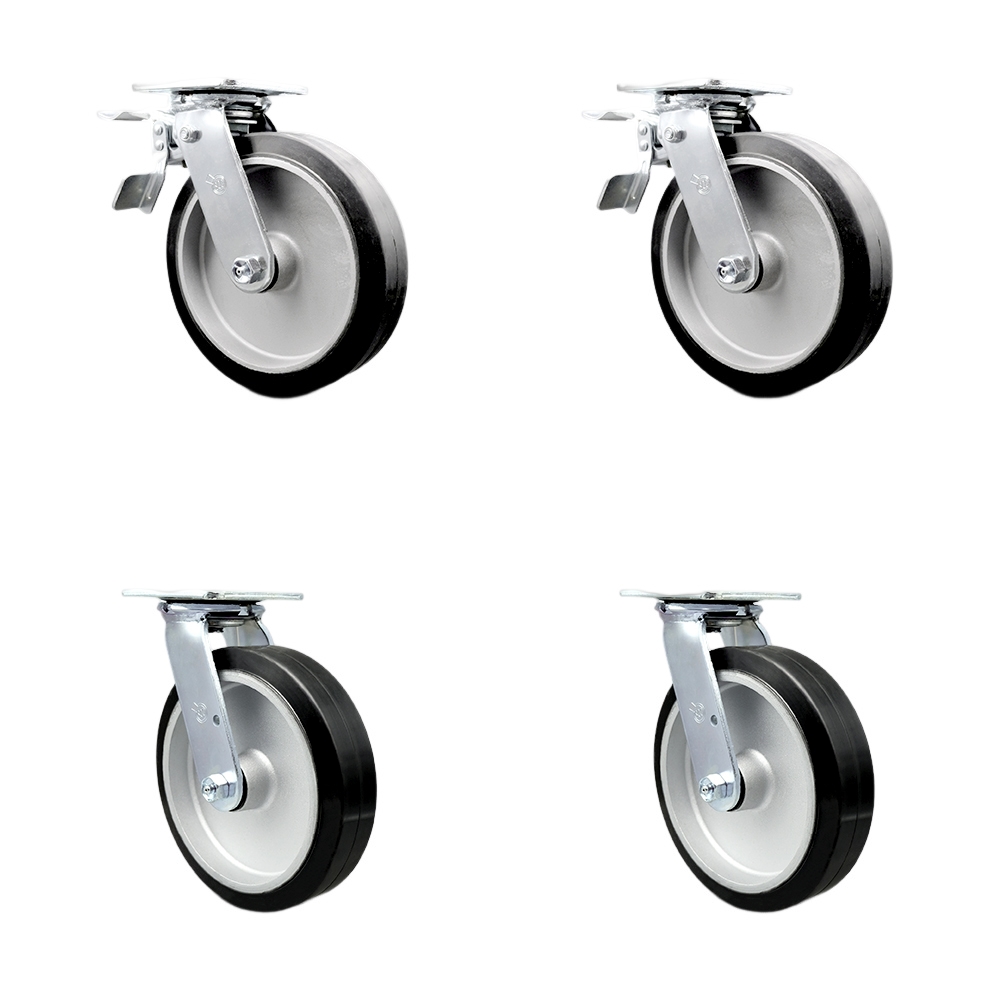 Heavy Duty Swivel Caster Set of 4 with 8 Inch Rubber on Aluminum Wheels and Ball Bearings - Includes 2 Swivel with Total Lock Brakes and 2 Swivel with Bolt on Swivel Locks - Service Caster Brand — photo 1
