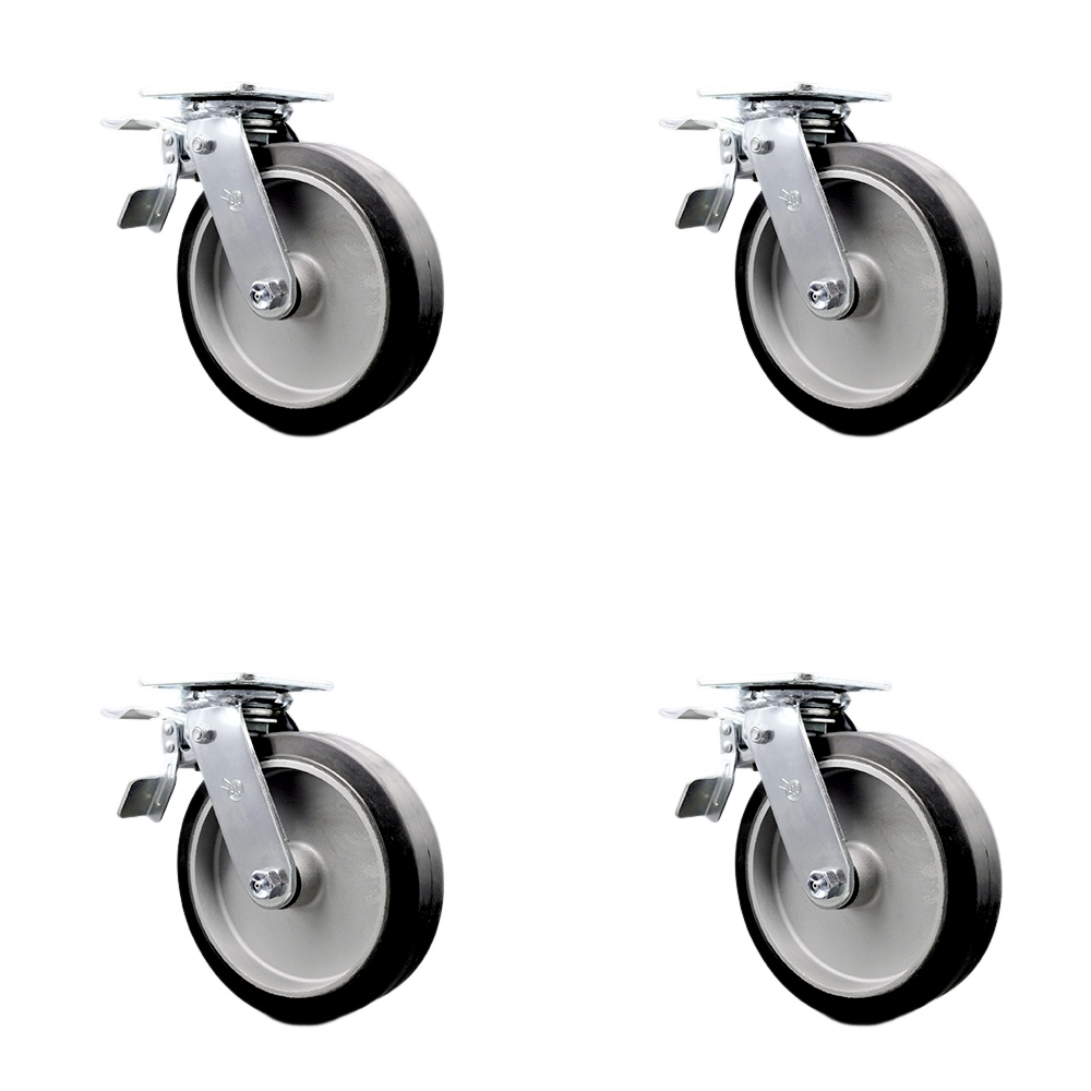 Rubber on Aluminum Swivel Top Plate Casters Set of 4 Heavy Duty with 8 Inch Wheels - Includes 4 Swivel with Total Lock Brakes – 2,400 lbs. Total Capacity - Service Caster Brand — photo 1