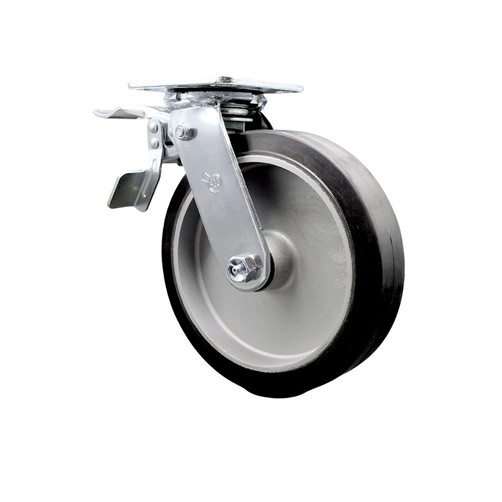 Rubber on Aluminum Swivel Top Plate Heavy Duty Caster with 8 Inch Wheel and Total Lock Brake – 600 lbs. Capacity/Caster - Service Caster Brand — photo 1