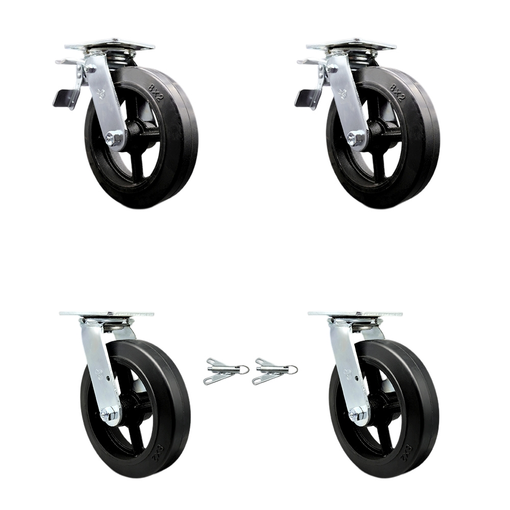 Rubber on Metal Swivel Top Plate Casters Set of 4 Heavy Duty with 8 Inch Wheels - Includes 2 Swivel with Bolt on Swivel Locks and 2 Swivel with Total Lock Brakes - Service Caster Brand — photo 1
