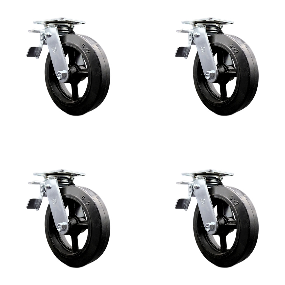 Rubber on Metal Swivel Top Plate Casters Set of 4 Heavy Duty with 8 Inch Wheels - Includes 4 Swivel with Total Lock Brakes – 2,000 lbs. Total Capacity - Service Caster Brand — photo 1