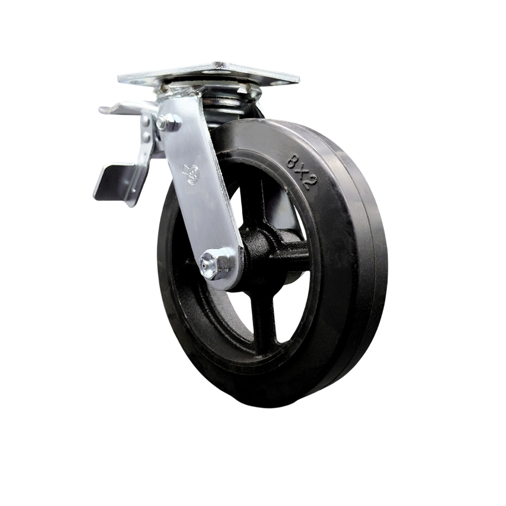Rubber on Metal Swivel Top Plate Heavy Duty Caster with 8 Inch Wheel and Total Lock Brake – 500 lbs. Capacity/Caster - Service Caster Brand — photo 1