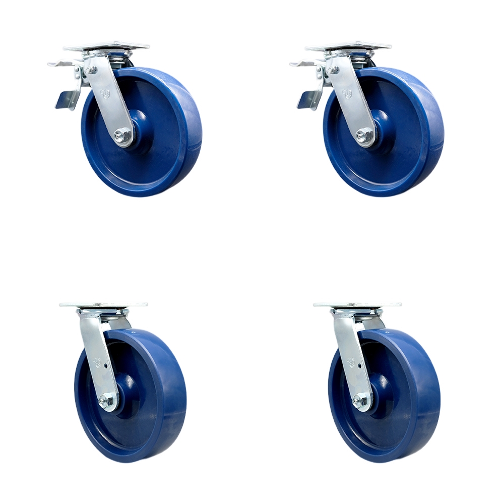 Heavy Duty Swivel Caster Set of 4 with 8 Inch Solid Polyurethane Wheels and Ball Bearings - Includes 2 Swivel with Total Lock Brakes and 2 Swivel with Bolt on Swivel Locks - Service Caster Brand — photo 1