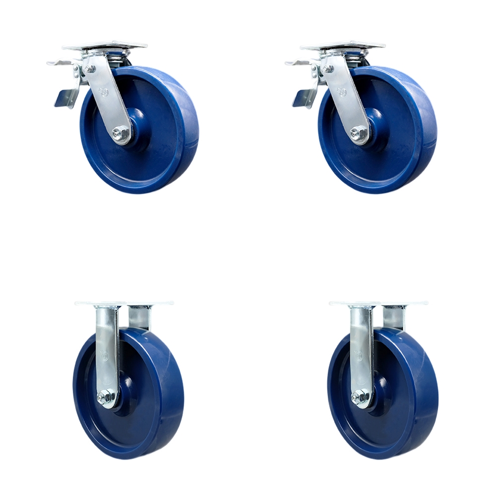 Solid Polyurethane Swivel Top Plate Casters Set of 4 Heavy Duty with 8 Inch Wheels - Includes 2 Swivel with Total Lock Brakes and 2 Rigid – 4,800 lbs. Total Capacity - Service Caster Brand — photo 1