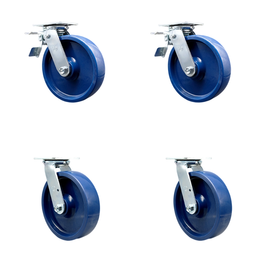 Solid Polyurethane Swivel Top Plate Casters Set of 4 Heavy Duty with 8 Inch Wheels - Includes 2 Swivel with Total Lock Brakes and 2 Swivel – 4,800 lbs. Total Capacity - Service Caster Brand — photo 1