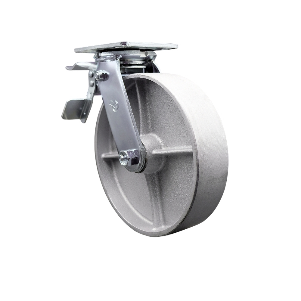 Semi Steel Cast Iron Swivel Top Plate Heavy Duty Caster with 8 Inch Wheel and Total Lock Brake – 1,250 lbs. Capacity/Caster - Service Caster Brand — photo 1