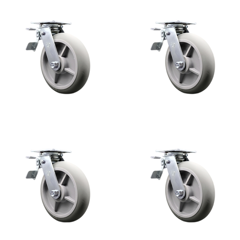 Heavy Duty Swivel Caster Set of 4 with 8 Inch Thermoplastic Rubber Donut Tread Wheels and Ball Bearings - Includes 4 Swivel with Total Lock Brakes - 2,400 lbs. Total Capacity - Service Caster Brand — photo 1