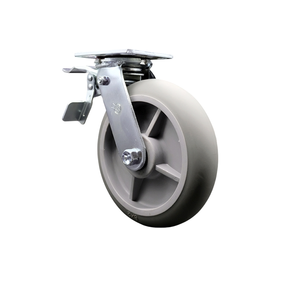 Cambro Camcruiser Vending Cart Swivel Caster with Total Lock Brake - 8 Inch Gray Non-Marking Thermoplastic Rubber Wheel - Replacement Caster - Service Caster Brand — photo 1