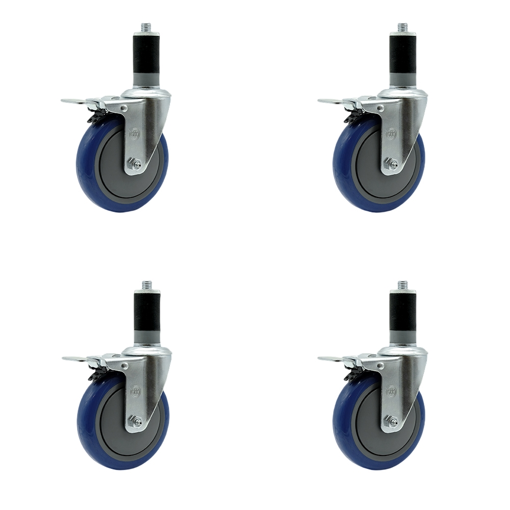 Regency Work Table and Equipment Stand Replacement Total Locking Caster Set – 5 Inch Blue Polyurethane Wheel - 4 Swivel Casters - Set of 4 - Service Caster Brand — photo 1