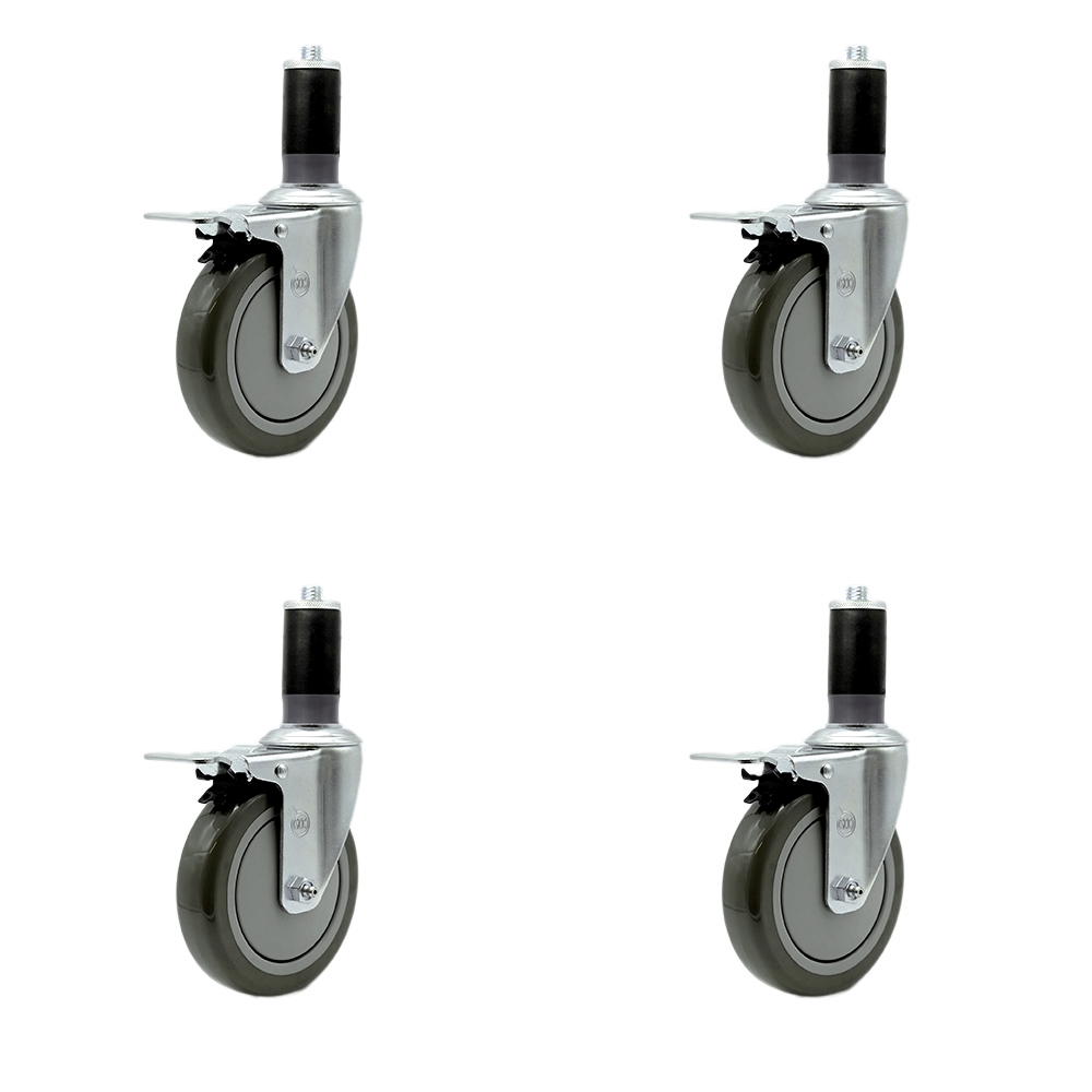 Regency Work Table and Equipment Stand Replacement Total Locking Caster Set – 5 Inch Gray Polyurethane Wheel - 4 Swivel Casters - Set of 4 - Service Caster Brand — photo 1