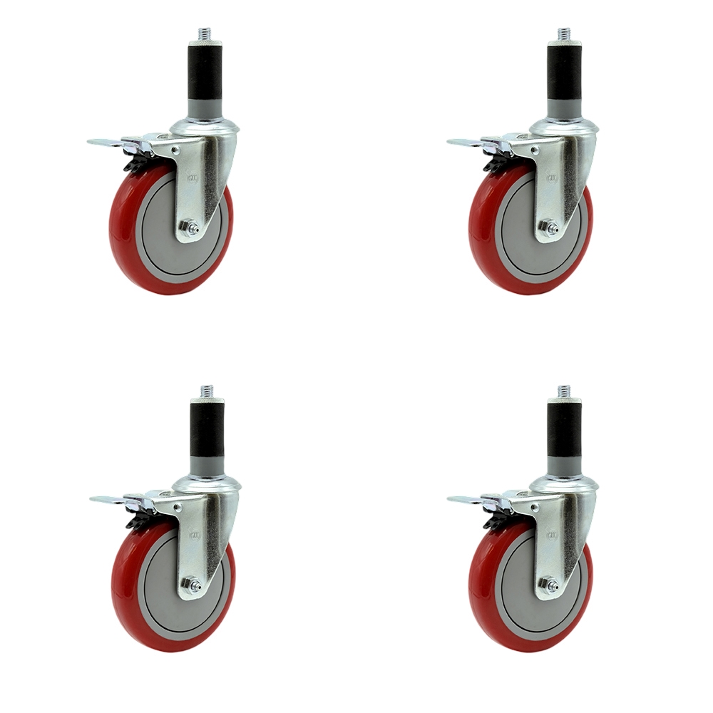 Regency Work Table and Equipment Stand Replacement Total Locking Caster Set – 5 Inch Red Polyurethane Wheel - 4 Swivel Casters - Set of 4 - Service Caster Brand — photo 1