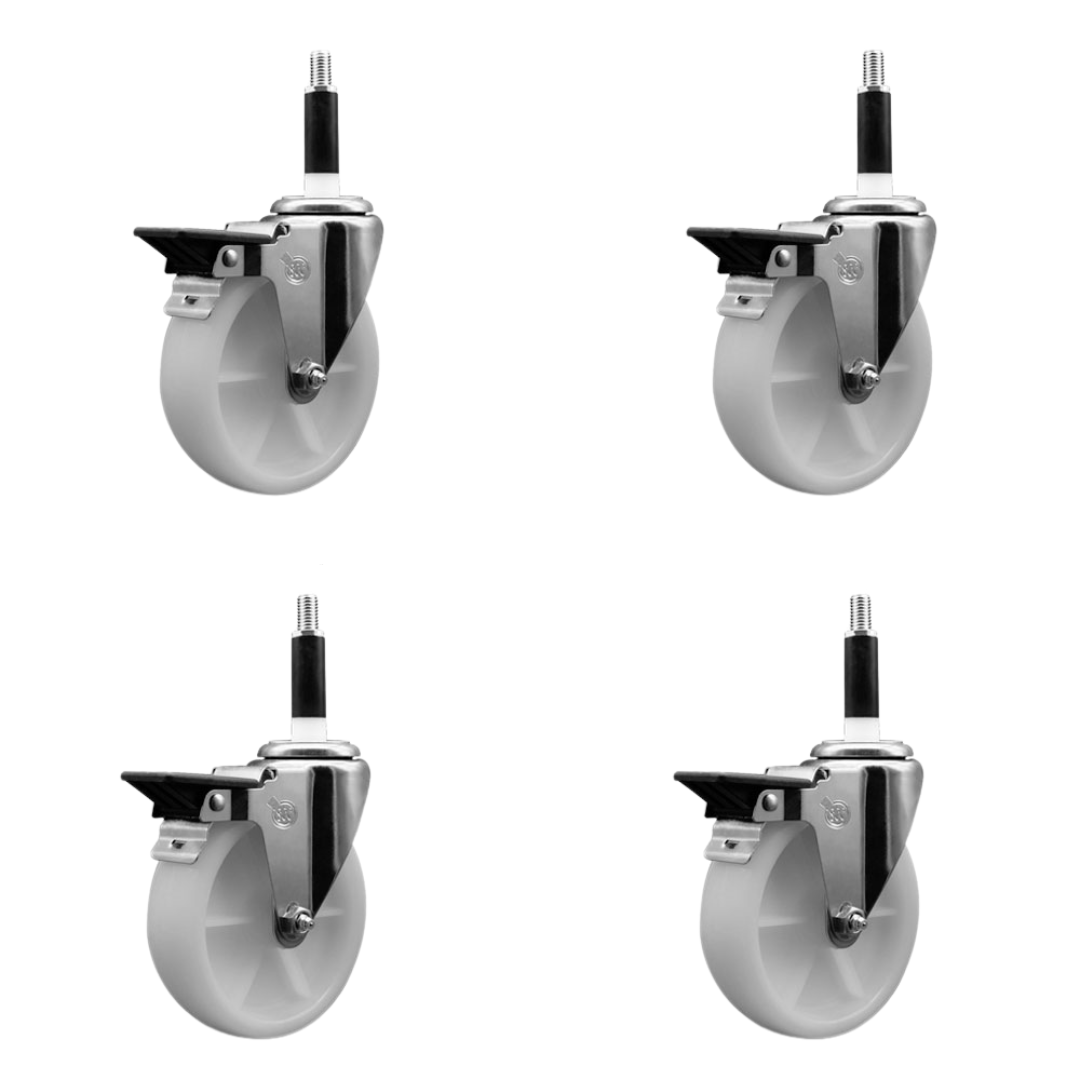 Nylon Swivel Expanding Stem Caster Set of 4 with 5 Inch White Wheels and 7/8" Stems - Includes 4 Swivel with Posi Lock Brakes - 1200 lbs. Total Capacity - Service Caster Brand — photo 1
