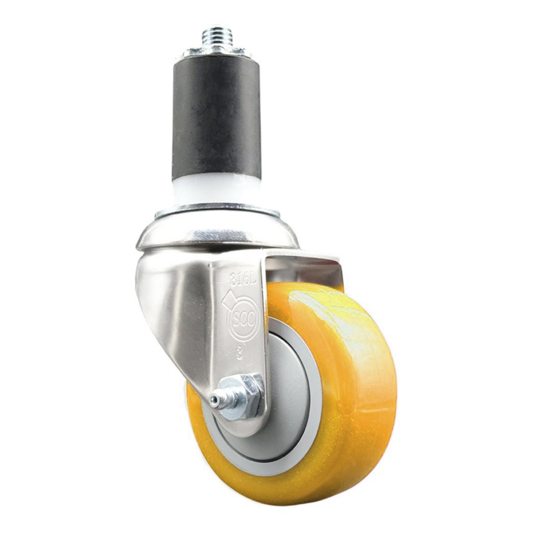 Polyurethane Swivel Stem Caster with 3 Inch Yellow Caster Wheel - 3/4" Expanding Stem - 316 Stainless Steel Caster - 300 lbs. Capacity Per Caster - Service Caster Brand — photo 1