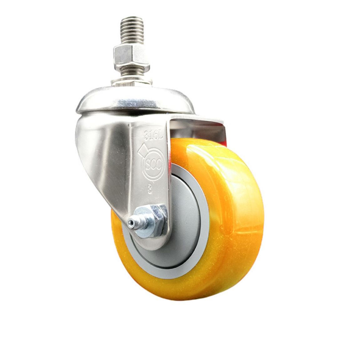 Polyurethane Swivel Stem Caster with 3 Inch Yellow Caster Wheel - 1/2" Threaded Stem - 316 Stainless Steel Caster - 300 lbs. Capacity Per Caster - Service Caster Brand — photo 1