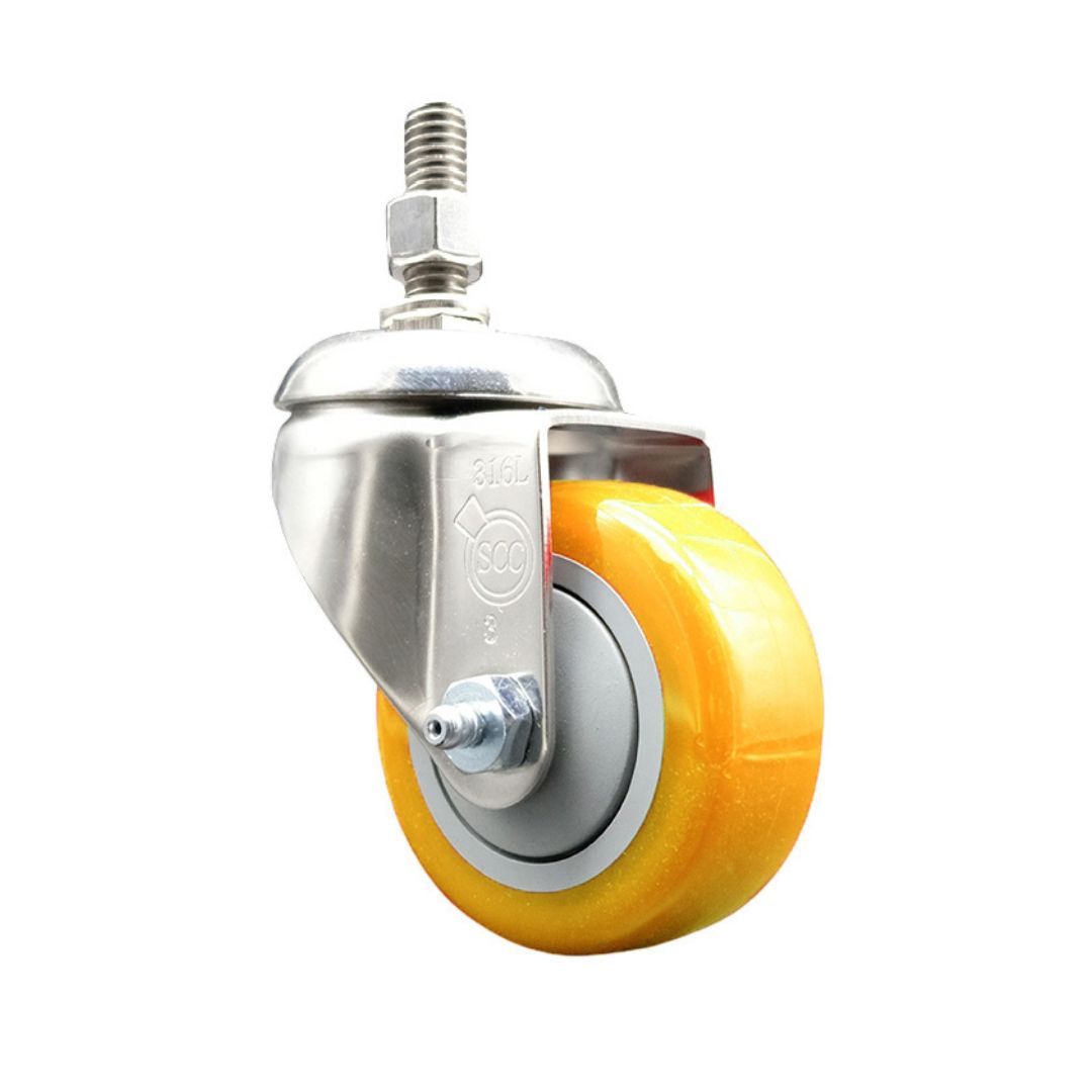 Polyurethane Swivel Stem Caster with 3 Inch Yellow Caster Wheel - 10mm Metric Threaded Stem - 316 Stainless Steel Caster - 300 lbs. Capacity Per Caster - Service Caster Brand — photo 1