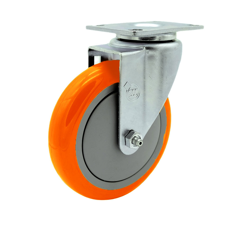 Service Caster Brand Replacement Caster for Uline Caster H-7449S - Stainless Steel Swivel Top Plate Caster with 5 Inch Orange Polyurethane Wheel - Fits Carts and Platform Trucks H-6348