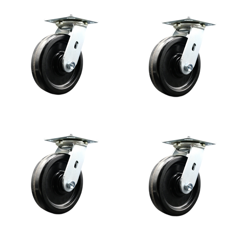 Albion Industries 16TM06101S Replacement Swivel Caster Set of 4 - 6 Inch Black Phenolic Wheels - 800 lbs. Capacity Per Caster - Service Caster Brand — photo 1