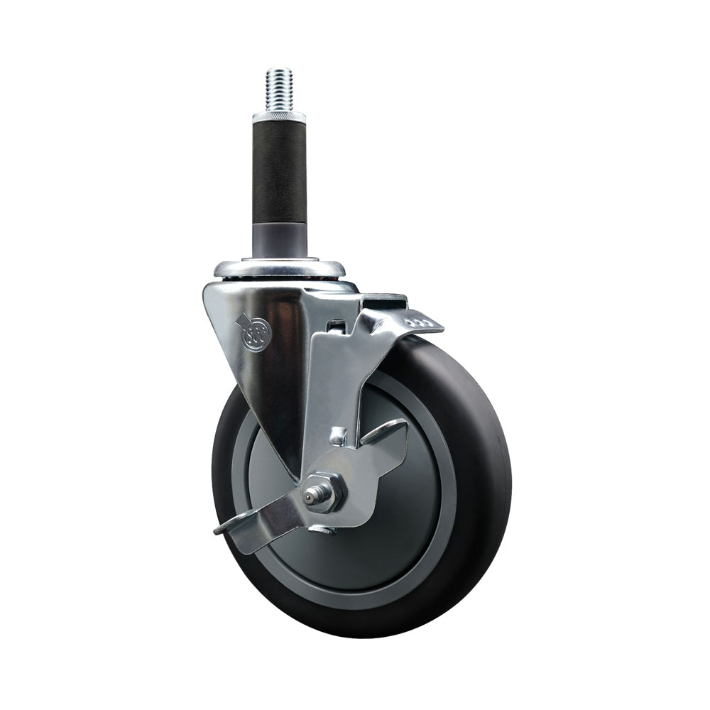AP263411 263411 AllPoints 5 Inch Swivel Expanding Stem Caster with Brake - Compatible with a Variety of Food Service Applications – Thermoplastic Rubber Wheel - Service Caster Brand — photo 1