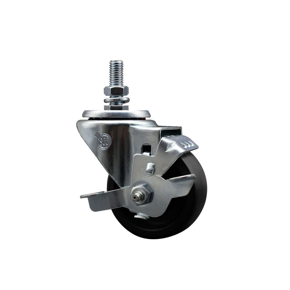 AP263284 263284 AllPoints 3 Inch Swivel Threaded Stem Caster with Brake - Compatible with a Variety of Food Service Applications - Light Duty Replacement - Polyolefin Wheel - Service Caster Brand — photo 1