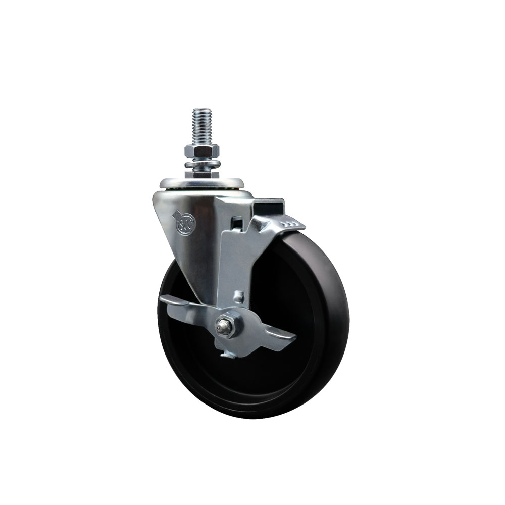 AP263271 263271 AllPoints 4 Inch Swivel Threaded Stem Caster with Brake - Compatible with a Variety of Food Service Applications - Light Duty Replacement - Polyolefin Wheel - Service Caster Brand — photo 1