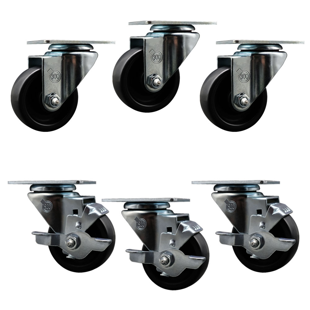 190CW3SHP23 Assure Parts 3 Inch Caster Set-Fits Beverage-Air Models DW79-B DW79-B-24-Light Duty Replacement-Polyolefin Wheel-Includes 3 Swivel Casters&3 Swivel Casters with Brake-Service Caster Brand — photo 1