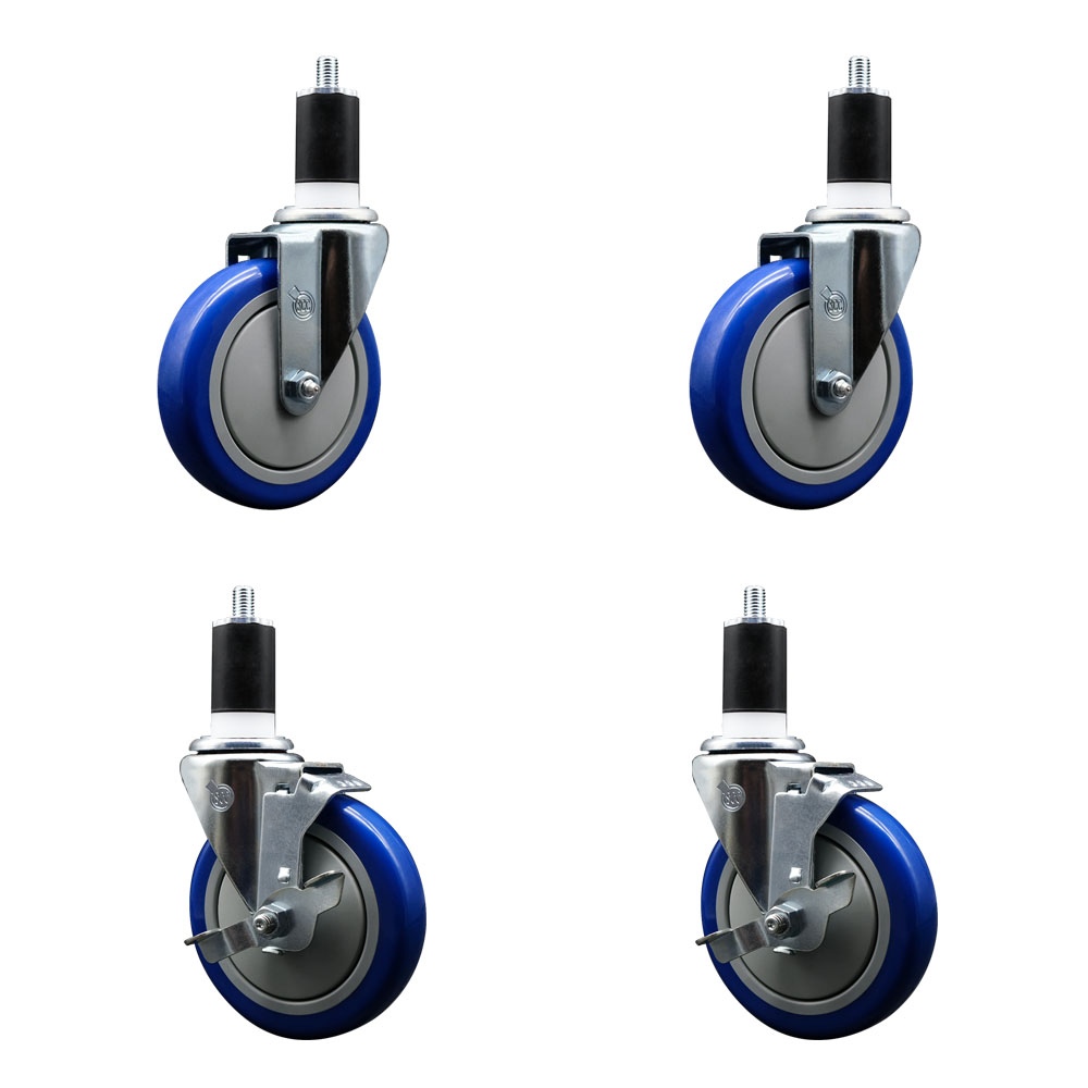 190WTCPK4 Assure Swivel Caster Set - Compatible with Work Tables and Stands -Light Duty Replacement-Blue Polyurethane Wheel-Includes 2 Swivel Casters&2 Swivel Casters with Brakes-Service Caster Brand — photo 1