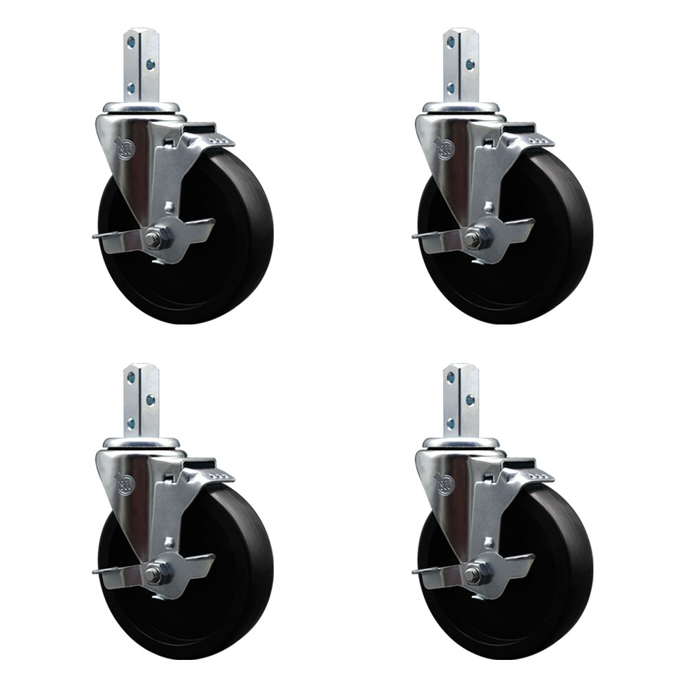 600CASTPRE4P Regency 5 Inch Swivel Caster Set with Brakes - Compatible with Sheet Pan Racks - Light Duty Replacement - Polyolefin Wheel - Service Caster Brand — photo 1