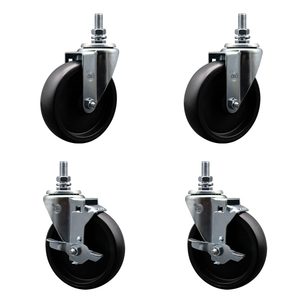 190CW2525KIT Assure Parts 5 Inch Caster Set-Fits Beverage-Air Model CDR3HC-1-B-Light Duty Replacement-Polyolefin Wheel-Includes 2 Swivel Casters&2 Swivel Casters with Brake-Service Caster Brand — photo 1