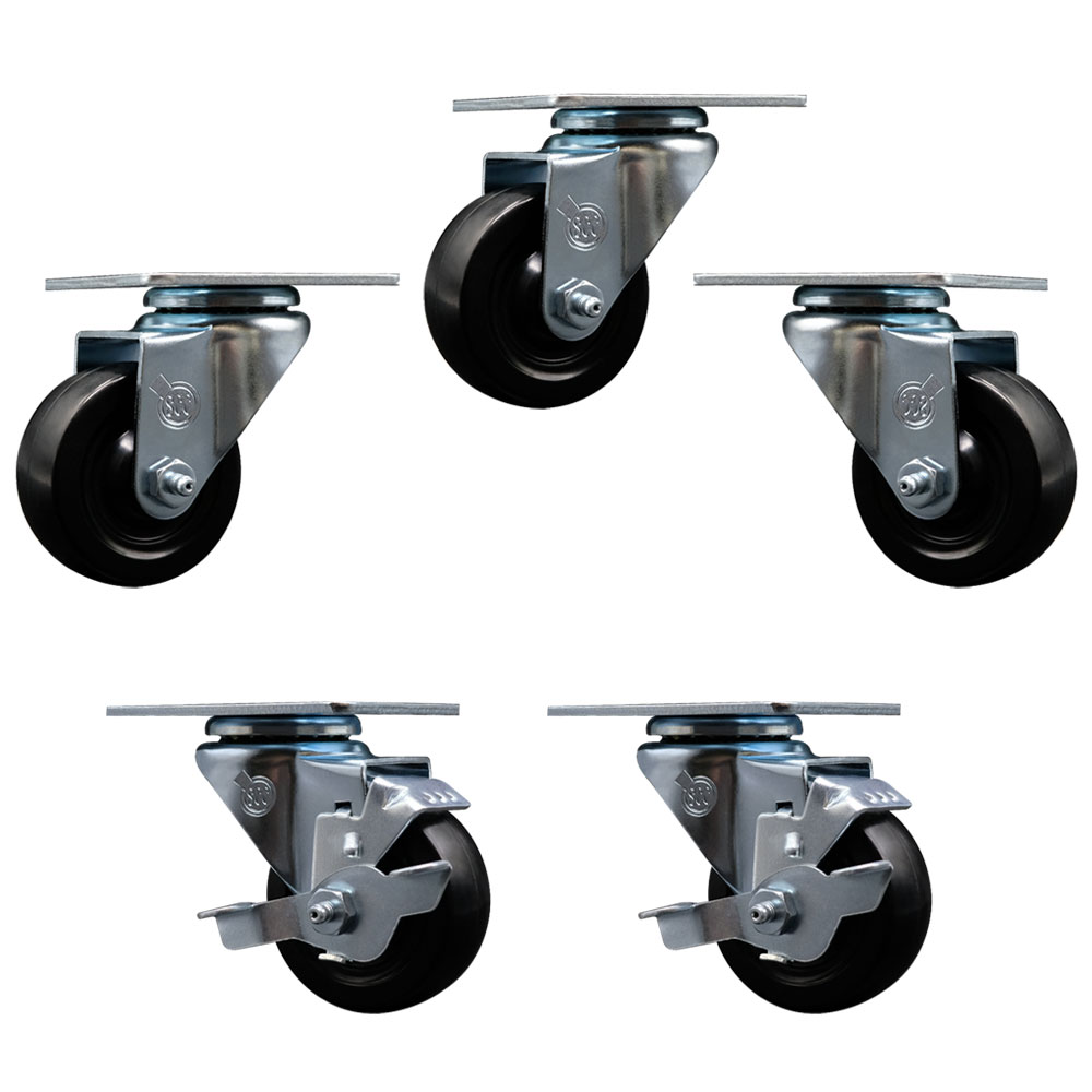178A3PCKIT5 Avantco 3 Inch Caster Set-Fits Avantco Models GF36-HC GF36-HC-S GF50-HC-Light Duty Replacement-Hard Rubber Wheel-Includes 3 Swivel Casters&2 Swivel Casters with Brakes-Service Caster Brand — photo 1