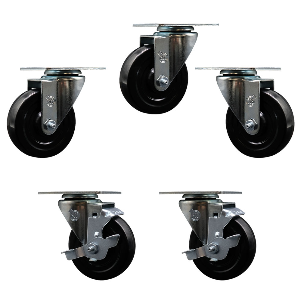 178A4PCKIT5 Avantco 4 Inch Caster Set-Fits Avantco Models GF36-HC GF36-HC-S GF50-HC-Light Duty Replacement-Hard Rubber Wheel-Includes 3 Swivel Casters&2 Swivel Casters with Brakes-Service Caster Brand — photo 1