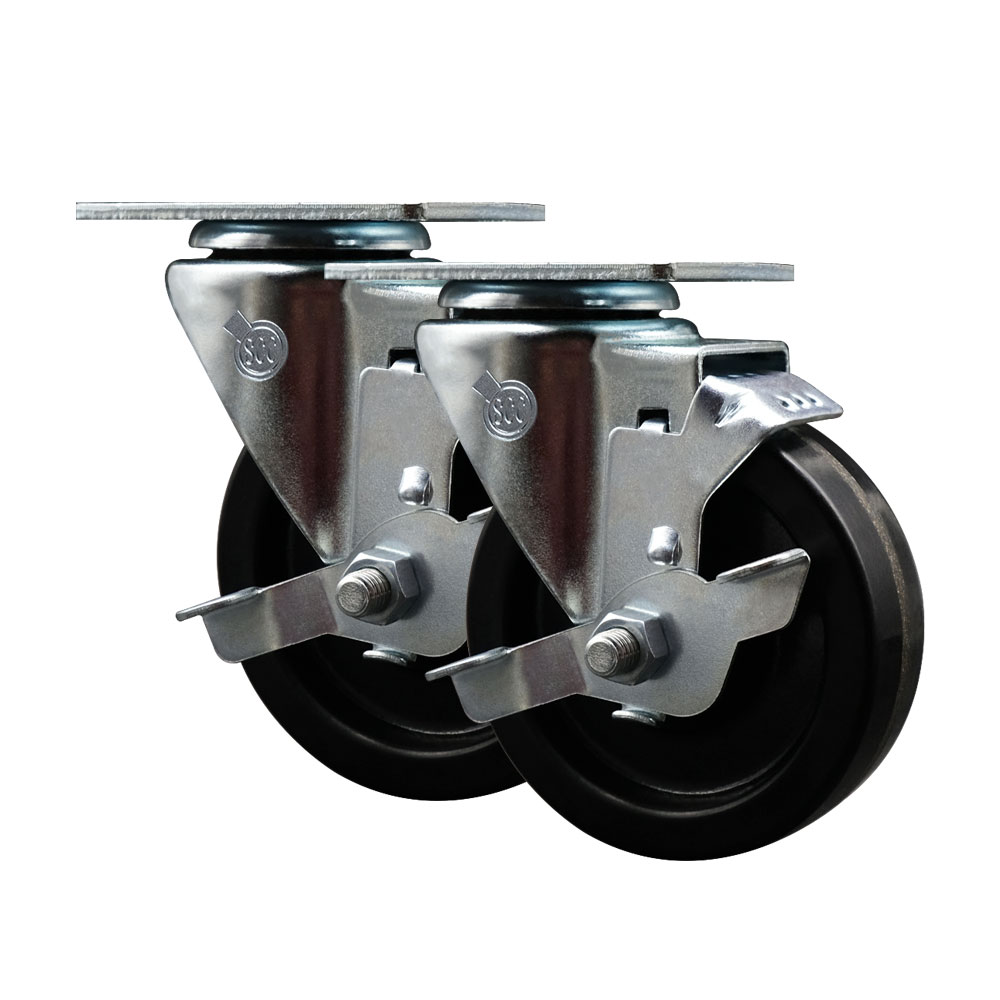 17700901559L Avantco 4 Inch Swivel Caster Set - Compatible with FF40 FF50 FF100 Models - Light Duty Replacement - Phenolic Wheel - Includes 2 Swivel Casters with Brakes - Service Caster Brand — photo 1