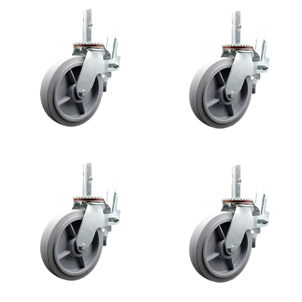 Bil-Jax 0026-952 0026-962 Scaffold Swivel Caster  Replacement Set of 4 – 8 Inch Gray Non-Marking Thermoplastic Rubber Wheels – 600 lbs. Capacity Per Caster – Service Caster Brand — photo 1