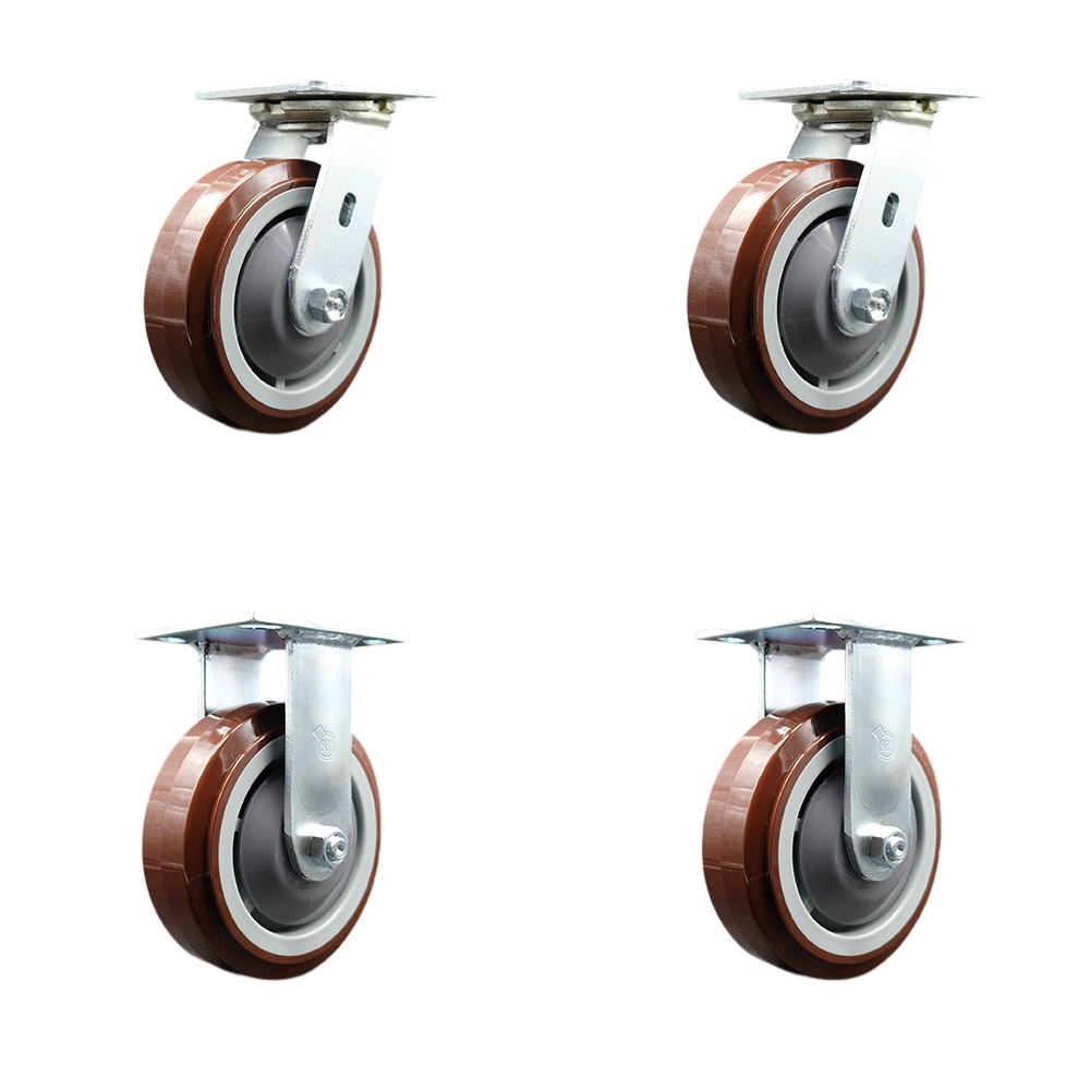 Chemtainer CST60URR CST60RBS  Replacement Swivel Caster Set 4–6 Inch Maroon Polyurethane on Polyolefin Wheels with Plastic Thread Guards–1,000 lbs. Capacity Per Caster-Service Caster Brand — photo 1