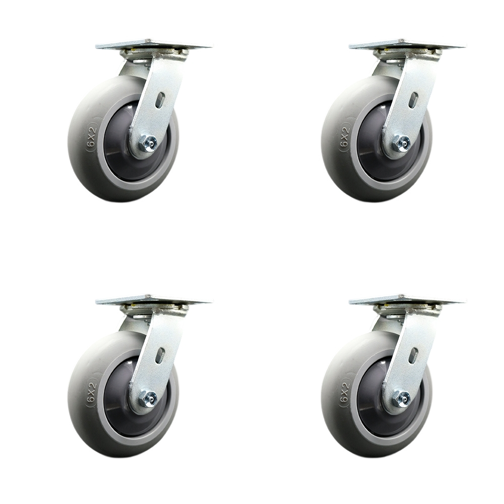 Chemtainer CSJ6RRRS Replacement Swivel Caster Set of 4–6 Inch Gray Thermoplastic Rubber Donut Tread Wheels with Plastic Thread Guards – 500 lbs. Capacity Per Caster - Service Caster Brand — photo 1
