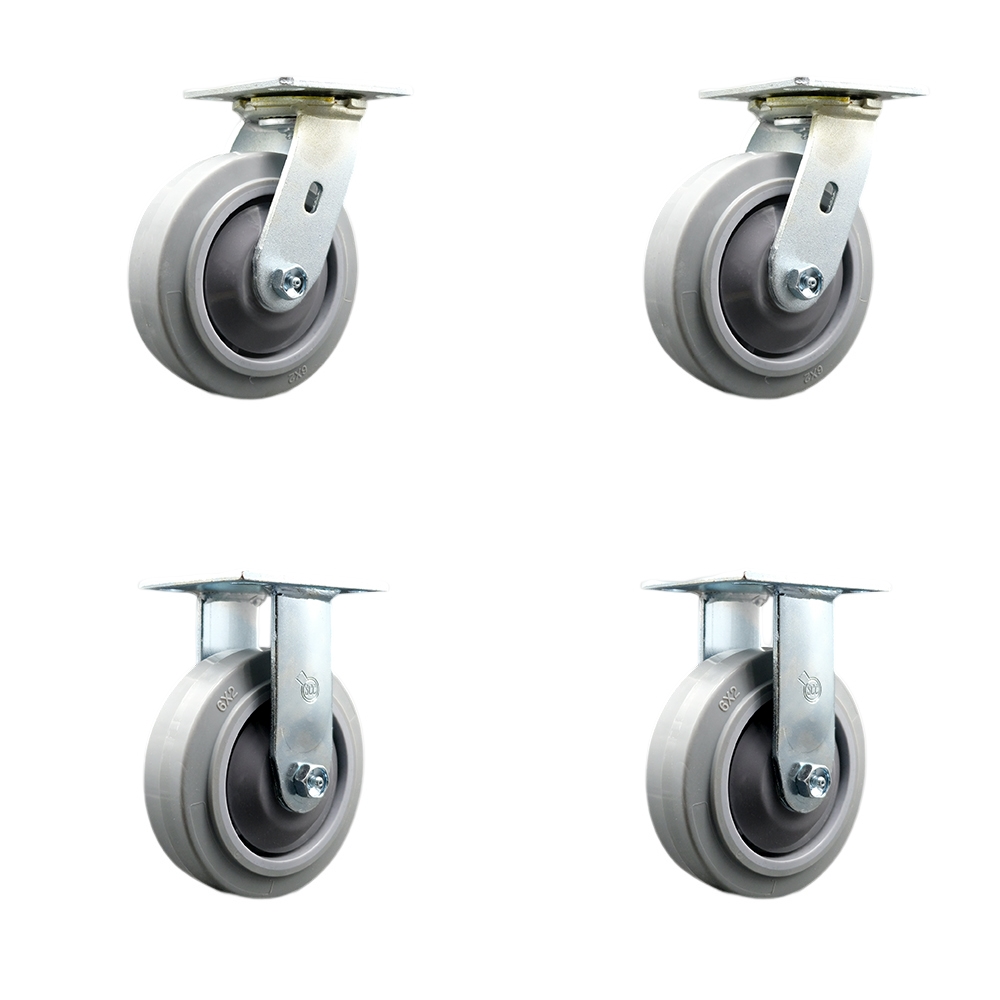 Chemtainer CST60RBS CST60RBR  Replacement Swivel Caster Set 4–6 Inch Thermoplastic Rubber Flat Tread Wheels with Plastic Thread Guards–500 lbs. Capacity Per Caster-Service Caster Brand — photo 1