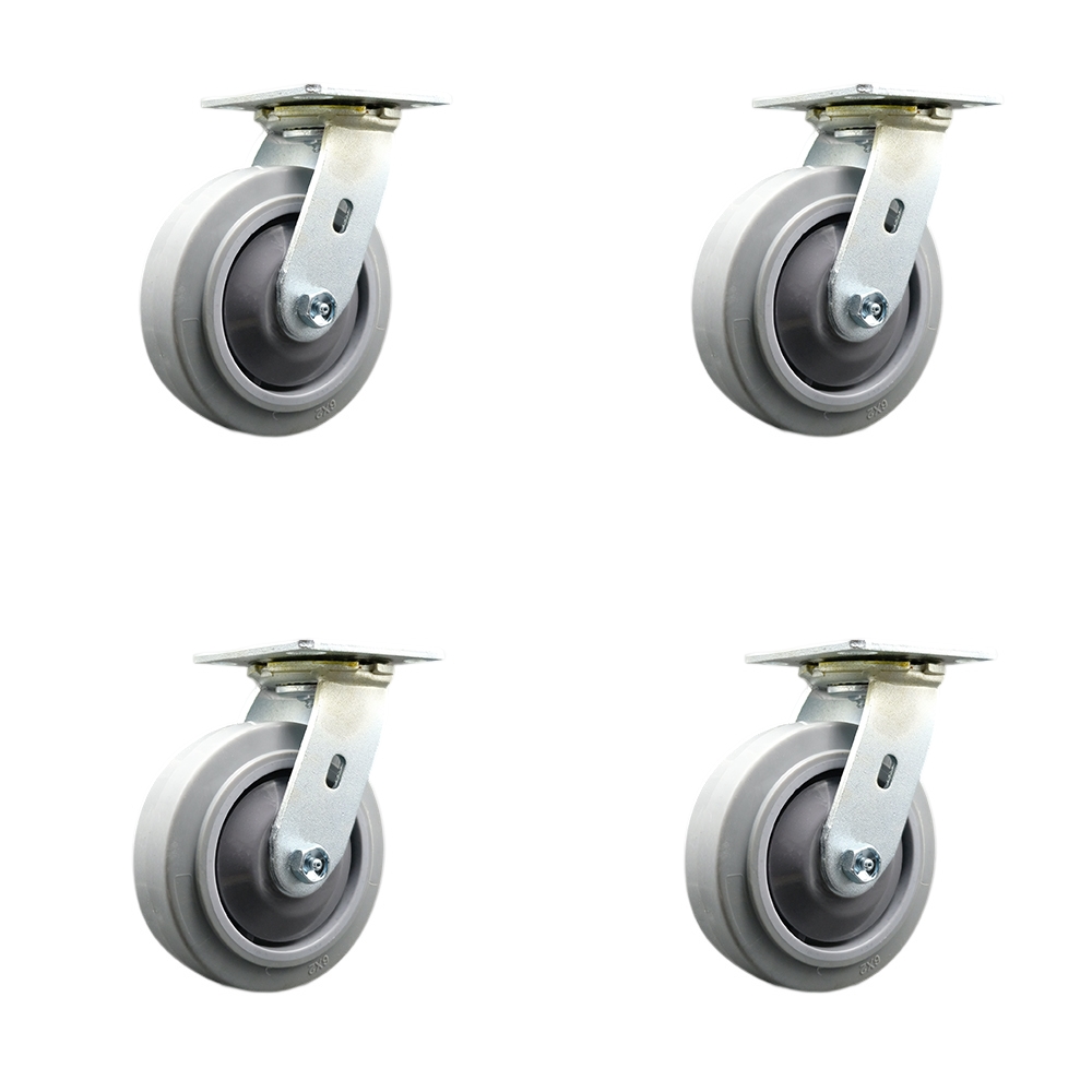 Chemtainer CST60RBS Replacement Swivel Caster Set of – 6 Inch Gray Thermoplastic Rubber Flat Tread Wheels with Plastic Thread Guards – 500 lbs. Capacity Per Caster - Service Caster Brand — photo 1