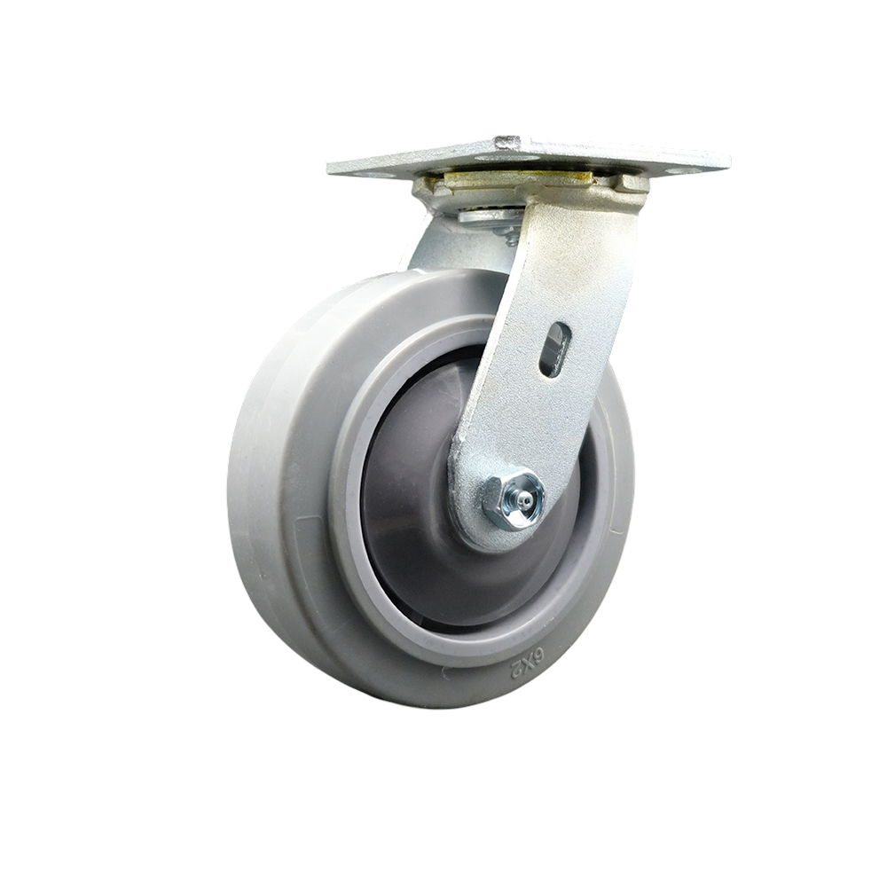 Chemtainer CST60RBS Replacement Swivel Caster – 6 Inch Gray Thermoplastic Rubber Flat Tread Wheel with Plastic Thread Guards – 500 lbs. Capacity Per Caster - Service Caster Brand — photo 1