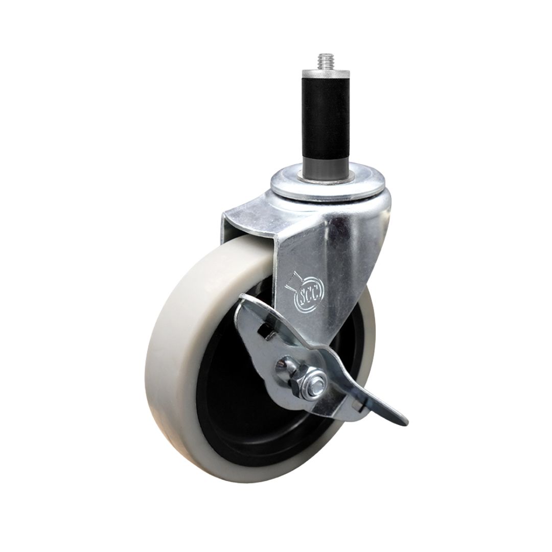Service Caster Brand Replacement for Colson Caster 1.04367 MTG44 BRK3 - 4 Inch Swivel Thermoplastic Rubber Caster and 1-1/8" Expanding Adapter Stem and Brake - 125 lbs./caster — photo 1