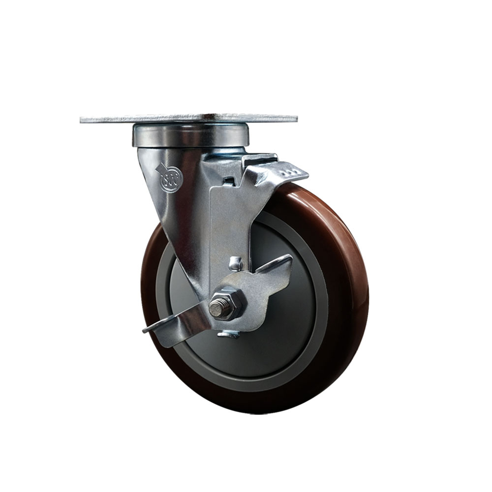 600CASTERPC4 Regency 5 Inch Swivel Caster with Brake - Fits Regency Models 351BASE24 351BASE36 600DC1536 600DC1548 600DC1560 - Light Duty Replacement - Maroon Polyurethane Wheel - Service Caster Brand — photo 1
