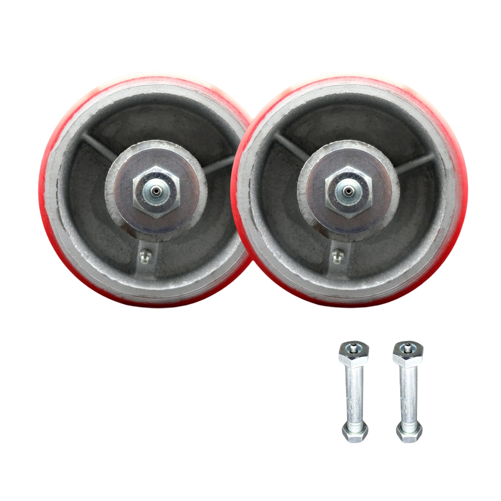 Go Mini's Moving and Portable Storage Container Replacement Wheel Set – 6 Inch Red Polyurethane on Cast Iron Wheel with Zerk Axle Nuts - Set of 2-Service Caster Brand — photo 1